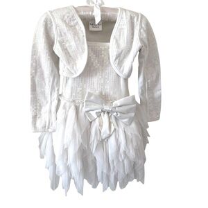 Ooh! La, La! Couture White Sequin Tulle Dress 3T & Matching Shrug 4T Girls